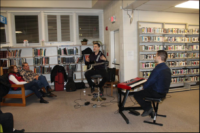 Abe Ovadia explains a bit about the composition of jazz music Friday night at “Jazz in the Stacks” at the La Plata branch of the Charles County Public Library.