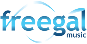 The Freegal Music logo in with curved swooshes wrapping around the word freegal.