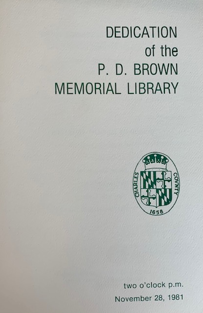 Program for the dedication of PD Brown Memorial Branch