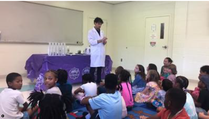 Mad Science guy Tony Smith speaks with participants during a presentation July 3 at the Charles County Public Library’s La Plata branch.
