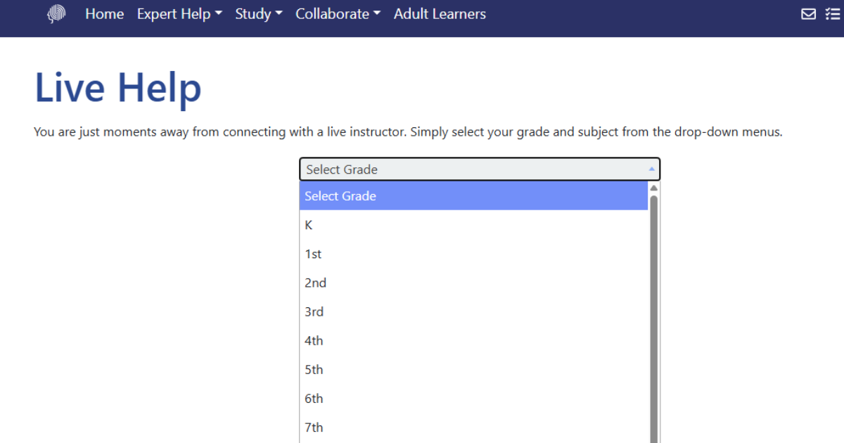 Live Tutors Students in kindergarten through college can connect with a live online tutor.