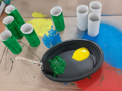 Paint your toilet paper tubes and let them dry.