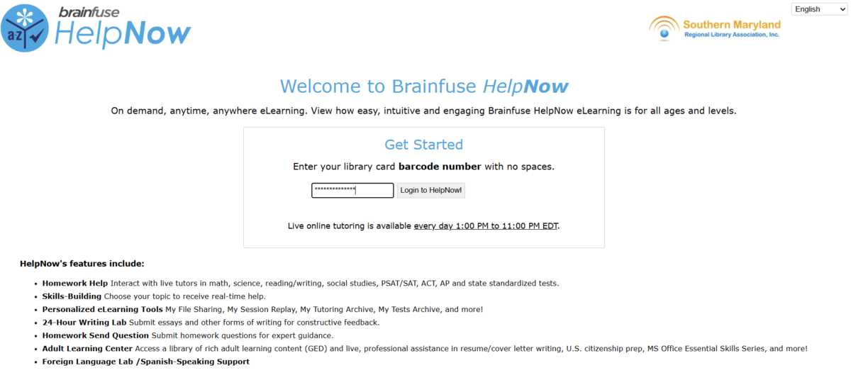 2. STEP TWO: Look for "Brainfuse HelpNow" or "Brainfuse" at the top of the list of resources and click the link. This will take you directly to the Brianfuse site!
