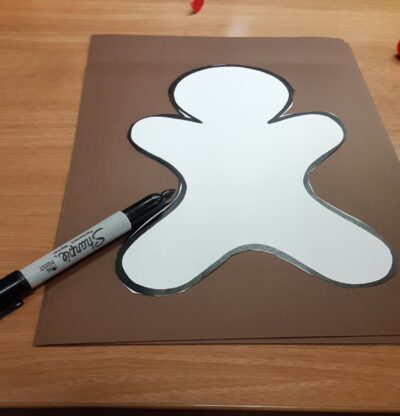 Put the template on the brown paper and then trace it