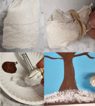 Take a small amount of paper towel and wrap a rubber band around it to create a “bubble.” 