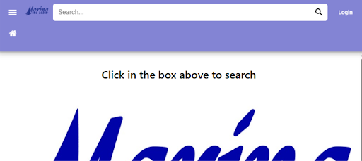 Top portion of a website header with a search bar and “Login” on the right, and the prompt “Click in the box above to search” above part of a blue logo.